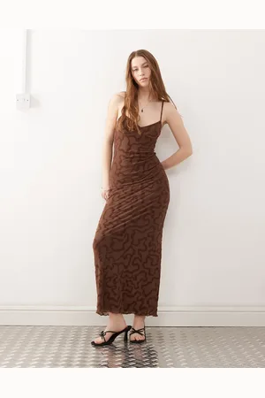Motel Kalana swirl flock maxi cami dress in brown