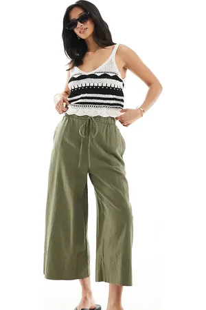 New Look Cropped linen pants in -Green