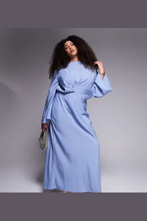 ASOS ASOS DESIGN Curve long sleeve tucked waist bias satin maxi dress in