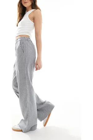 Object Wide leg tailored pants in navy and white stripe