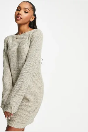 JDY Wide neck knitted mini jumper dress in -White