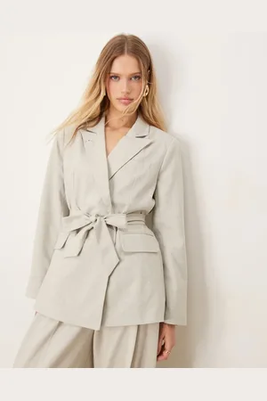 AWARE Double breasted belted blazer in light grey (part of a set)
