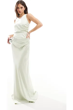 Six Stories Bridesmaid asymmetric cowl satin maxi dress in