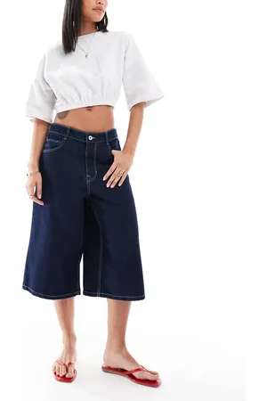 Bershka Baggy denim jorts in authentic indigo