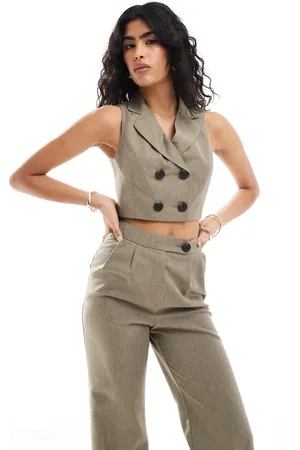 Miss Selfridge Tailored waistcoat top in (part of a set)-Green