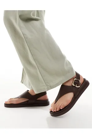 London Rebel Toe thong footbed sandals in tan-Brown