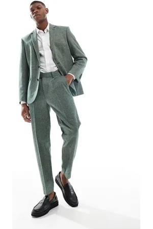 ASOS Tapered fit wool mix suit pants in bottle green tweed