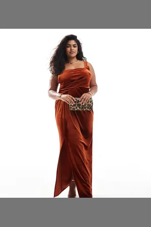 ASOS ASOS DESIGN Curve velvet square neck maxi dress with drape skirt in -Red