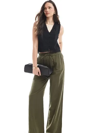 ONLY Wide leg linen look pants in -Green