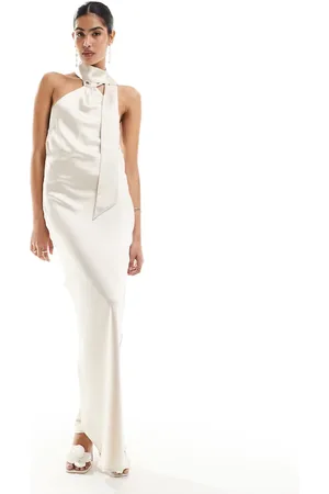 Pretty Lavish Hen backless satin scarf maxi dress in -White