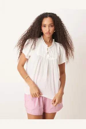 JDY Broderie tie detail blouse in