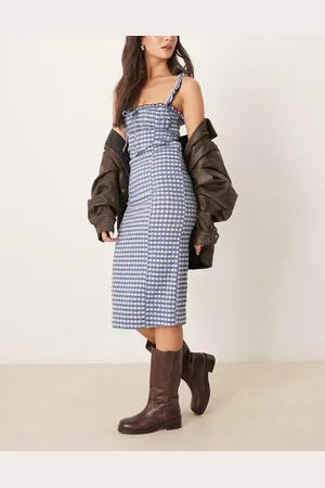 Free People Lucinda gingham midi dress in indigo-Navy