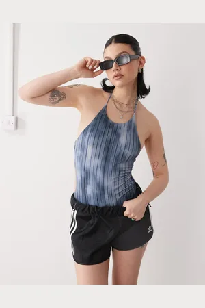 Weekday Halter neck swimsuit with open back tie detail in print