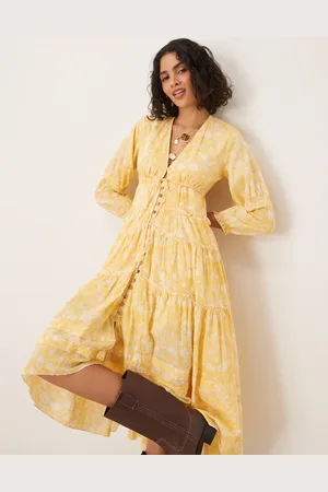 Free People Pappiet chintzy floral button midi dress in sunshine yellow