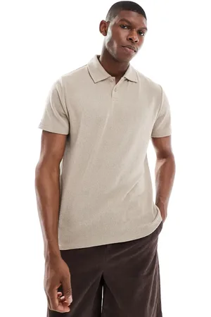 New Look Short sleeved textured polo in light brown
