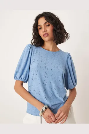 VILA Broderie t-shirt with puff sleeve detail in