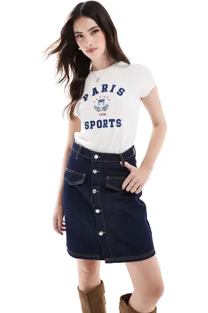 ASOS Denim mini skirt with button opening (part of a set)-Navy