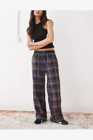 Monki Wide leg pants with boxer waistband in check
