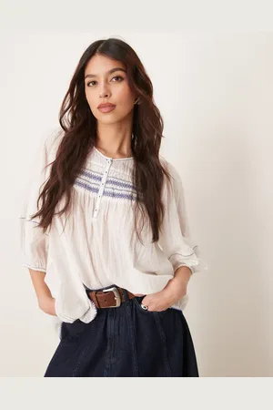 Free People Dylan smocked tunic in ivory-White