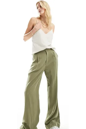 ASOS Tall relaxed straight leg pants with linen in -Green