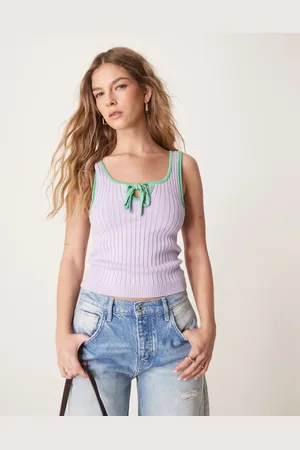 Free People All Star ribbed tank top in lilac and green-Purple