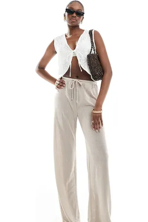 ONLY Tie front loose pants in -Neutral