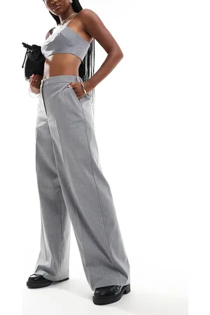ASOS Tailored relaxed straight leg pants in grey stripe-Multi