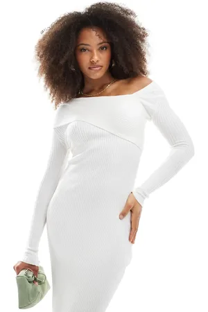 Style Cheat Asymmetric rib knit midi dress in -White