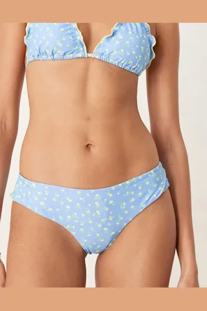 Kulani Kinis Lemon Bloom lettuce edge thong bikini bottoms in