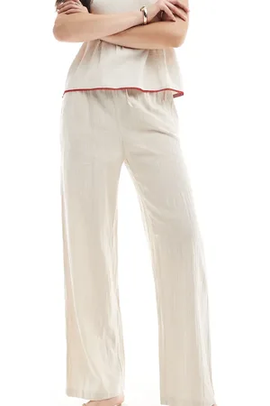 ONLY Wide leg linen look pants in -Neutral