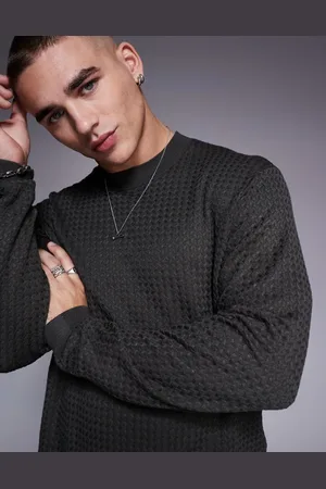 Armani Exchange Crew neck textured logo jumper in dark green