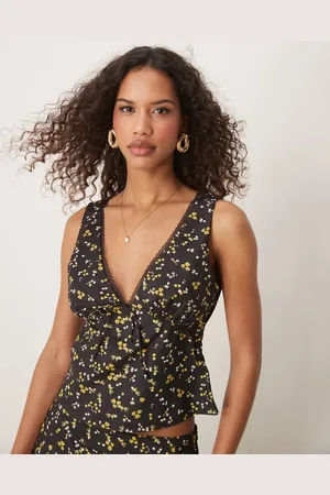 Kiss The Sky V neck top with floral print (part of a set)-Black