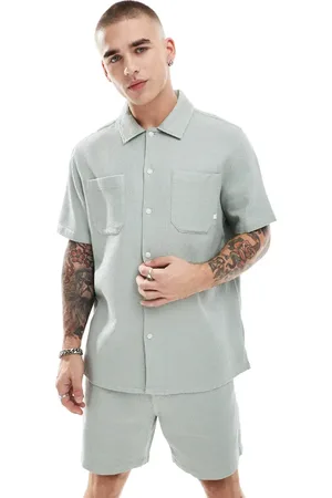 Farah Judson textured waffle short sleeve shirt in sage (part of a set)