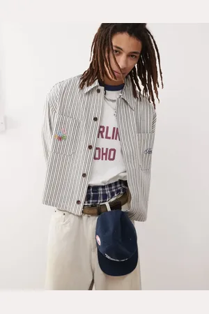 Prohibited Striped harrington jacket in white and blue
