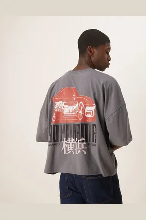 ASOS Oversized drop shoulder boxy t-shirt with car graphic in grey-Green