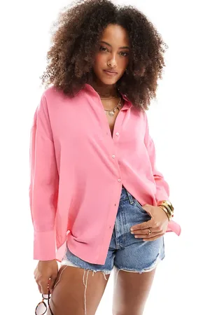 ONLY Oversized long sleeve textured shirt in pink