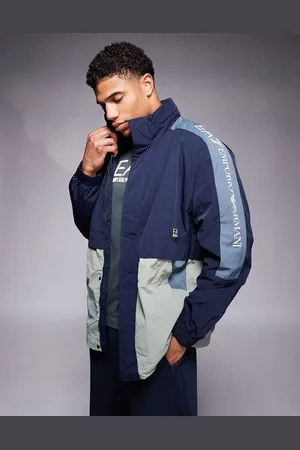 EA7 Armani panelled windbreaker jacket with logo tape detail in navy
