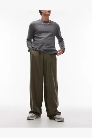 Topman Casual linen blend relaxed pants in -Green
