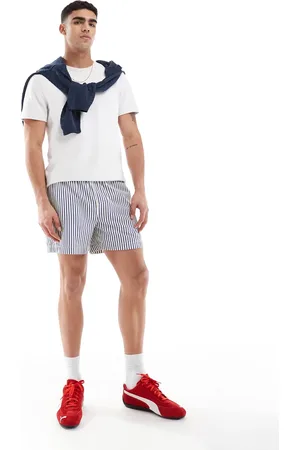 ASOS Wide shorter length shorts in blue and white stripe