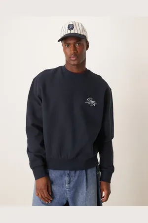 ASOS Boxy oversized sweatshirt with chest embroidery in navy