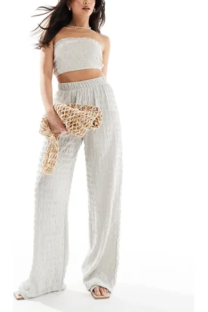 ONLY Seersucker wide leg pants in ice grey