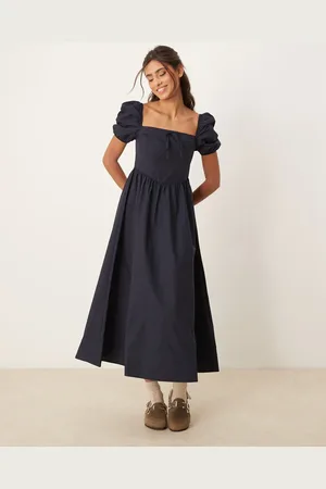 Glamorous Square neck puff sleeve midaxi dress in -Blue