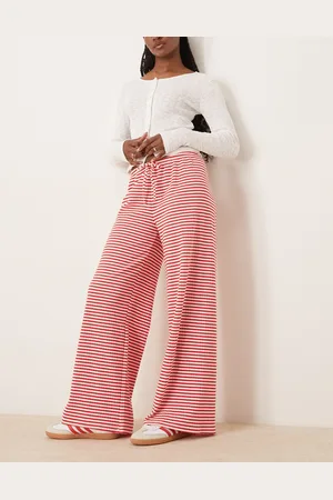 Gina Tricot Supersoft jersey wide leg pants with drawstring waist in red and white stripes