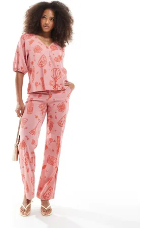 Object Wide high waisted pants in rose pink sketch print (part of a set)