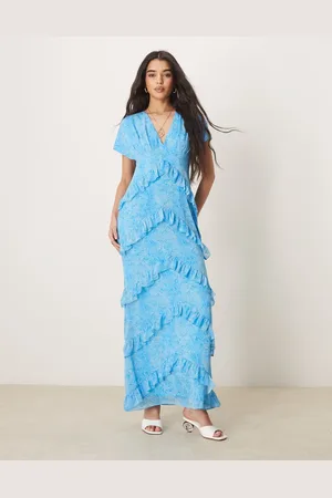 Pretty Lavish Chiffon ruffle maxi dress in abstract -Multi