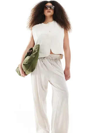 ONLY Linen look pull on pants in beige-Neutral
