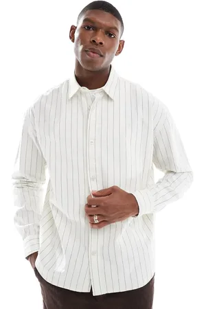 New Look Stripe oversized shirt in off white