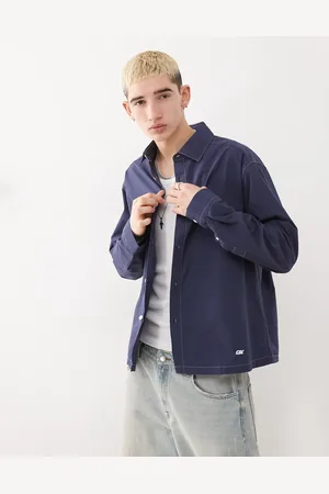 COLLUSION Twill long sleeve shirt with contrast stitch in -Blue