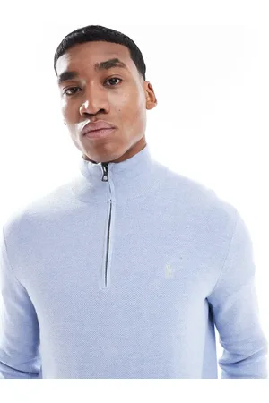 Ralph Lauren Icon logo textured cotton knit half zip jumper in