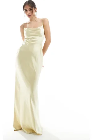 Pretty Lavish Bridesmaid Keisha cowl neck satin maxi dress in -Yellow